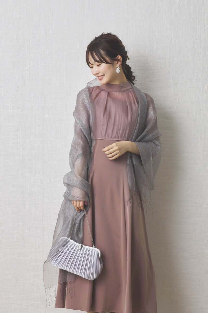 モカのオーガンジーボレロ付きフレアドレス
