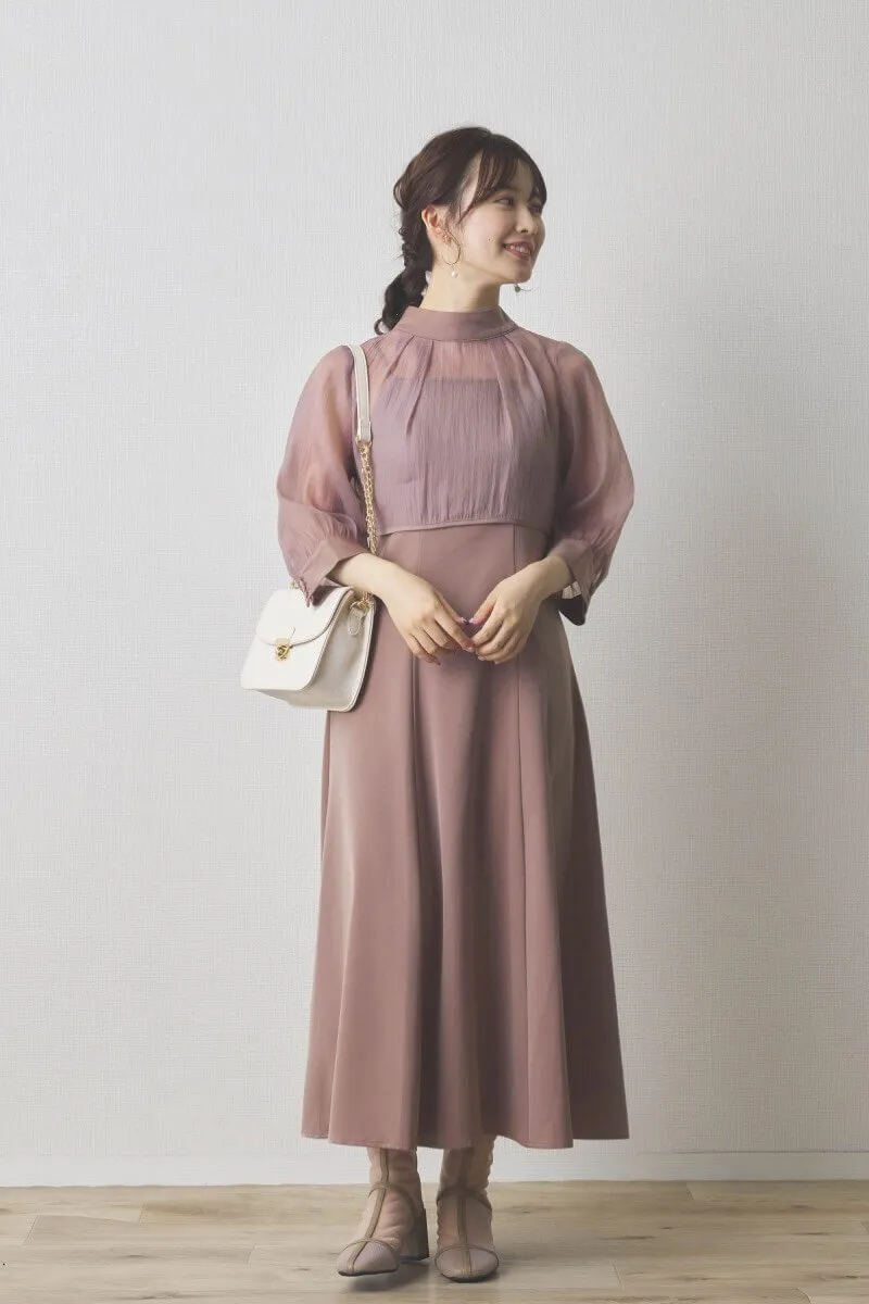 モカのオーガンジーボレロ付きフレアドレス