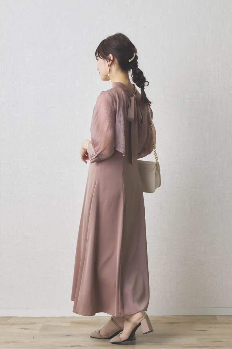 モカのオーガンジーボレロ付きフレアドレス