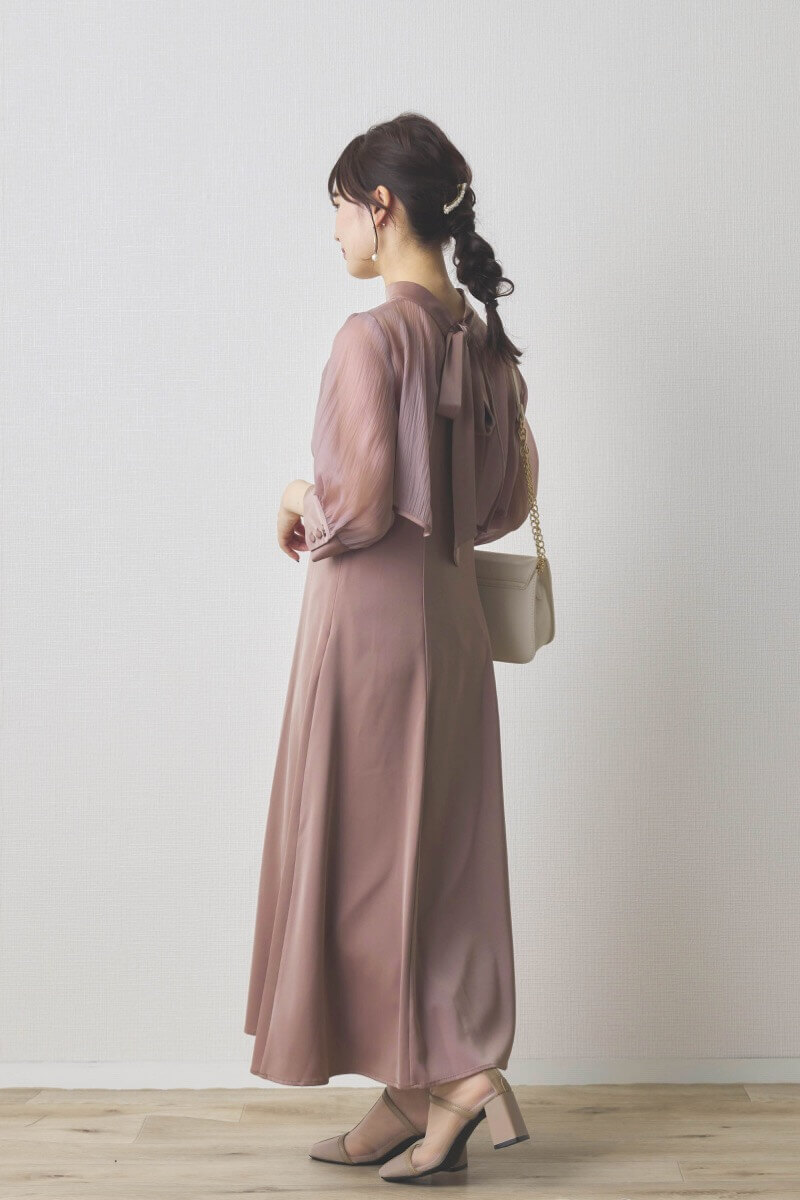 モカのオーガンジーボレロ付きフレアドレス