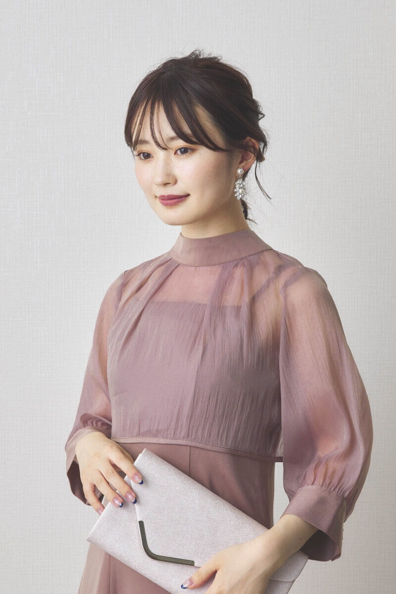 モカのオーガンジーボレロ付きフレアドレス