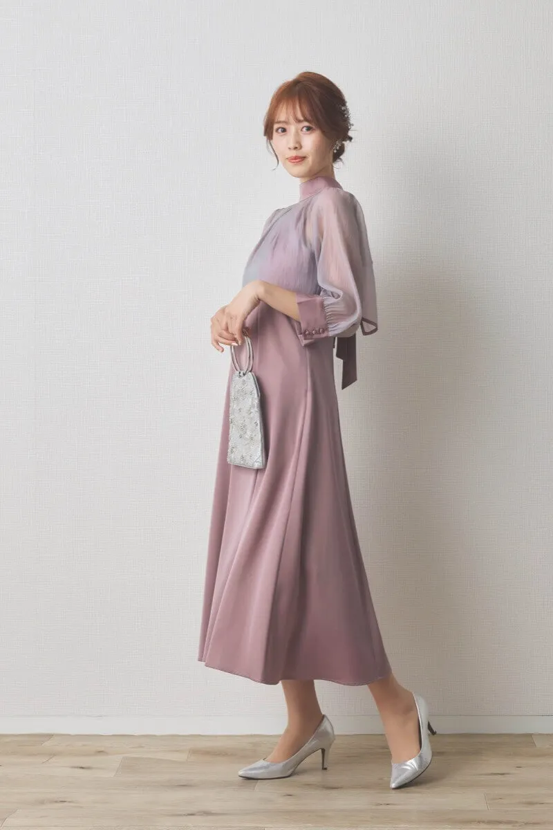 ラベンダーのオーガンジーボレロ付きフレアドレス