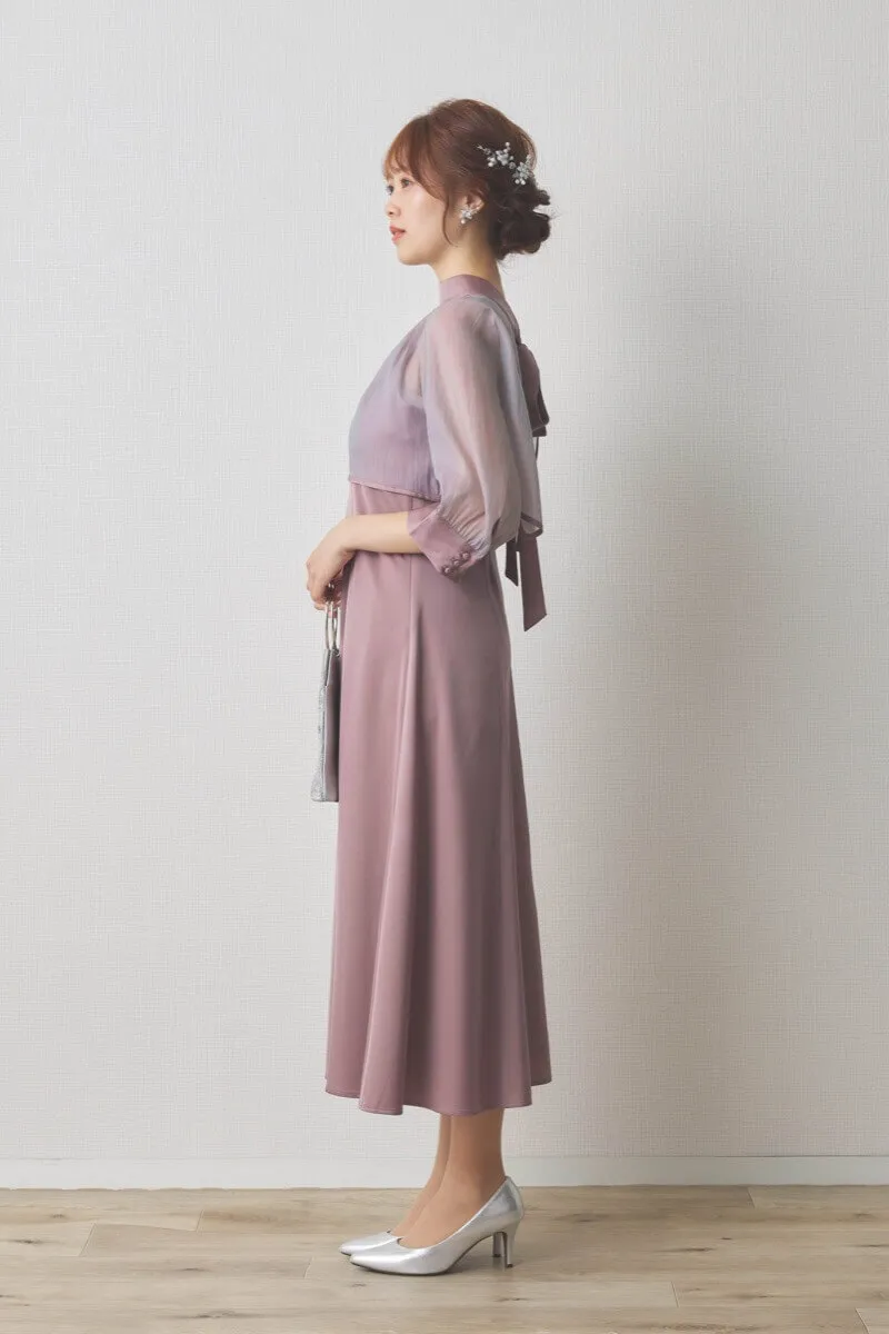 ラベンダーのオーガンジーボレロ付きフレアドレス