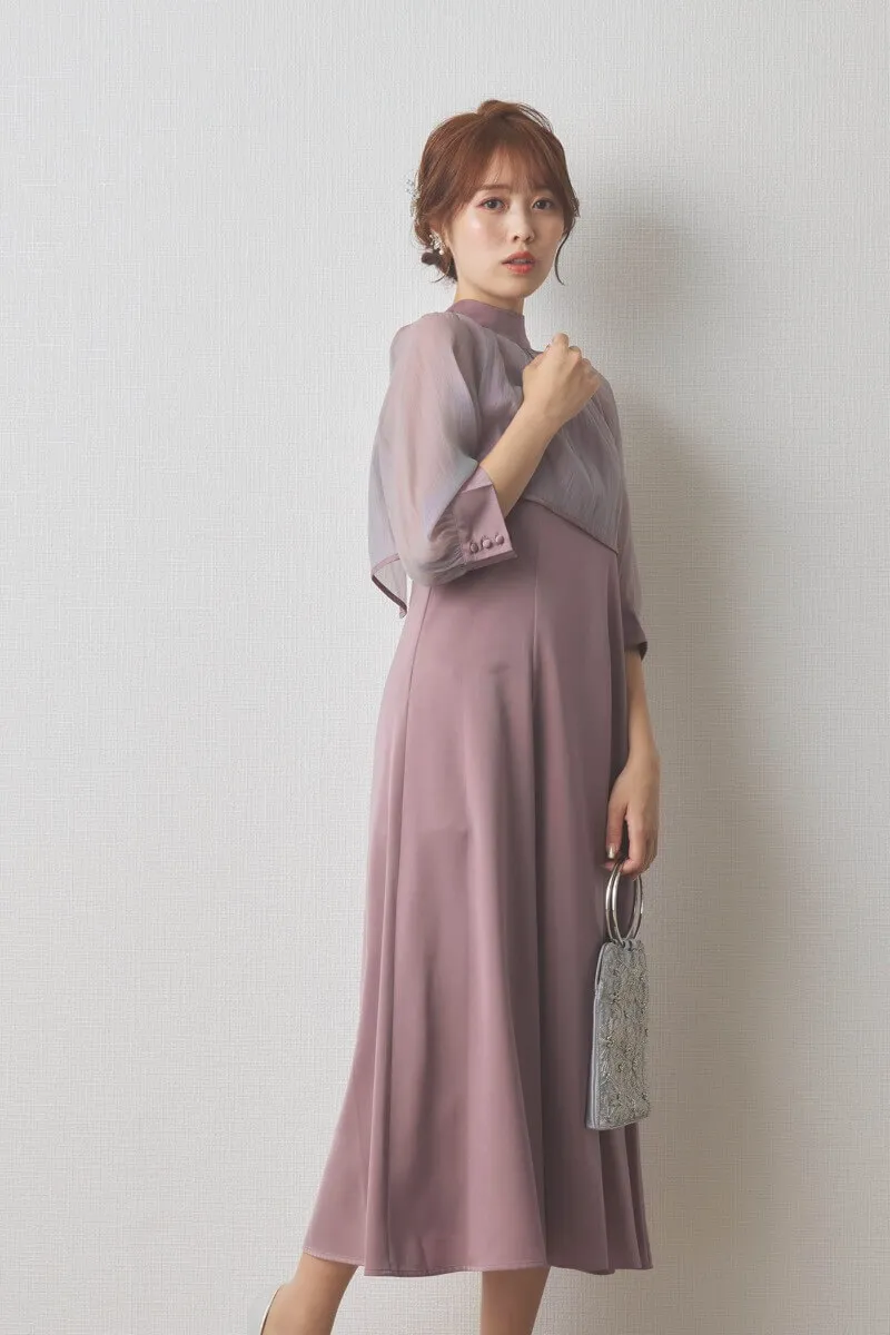 ラベンダーのオーガンジーボレロ付きフレアドレス