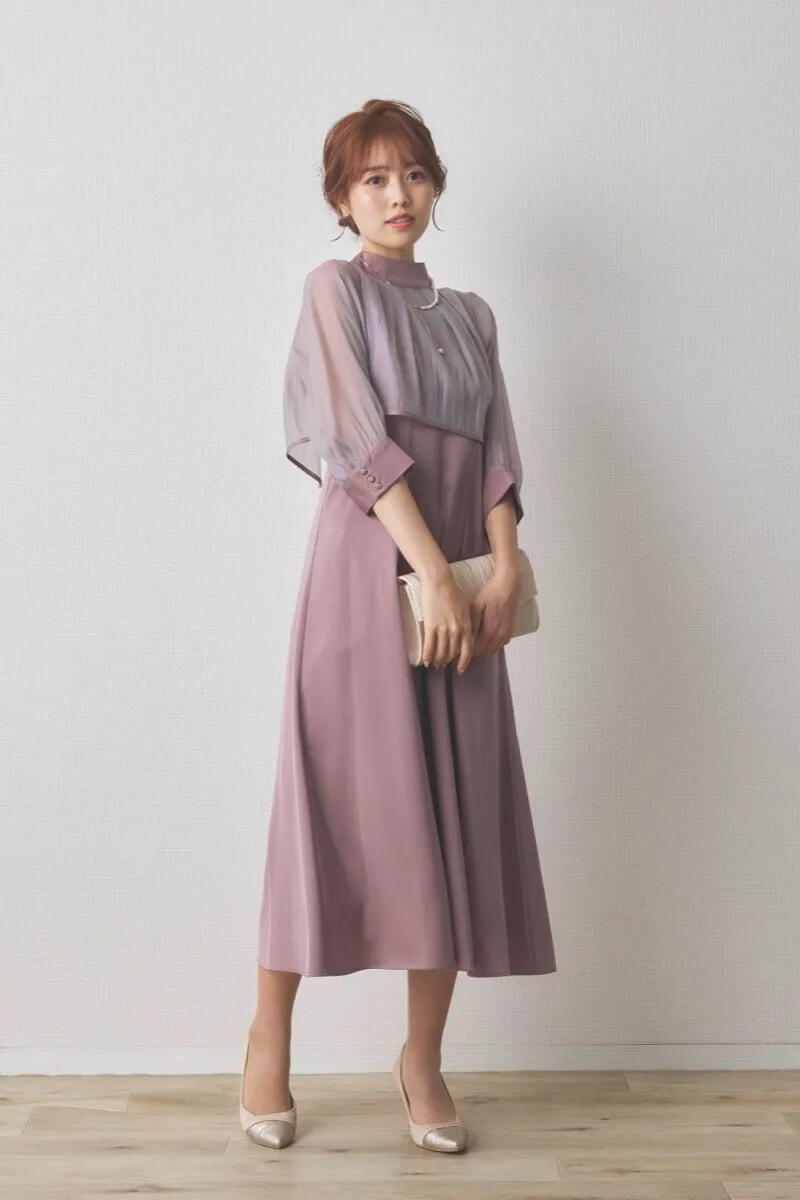 ラベンダーのオーガンジーボレロ付きフレアドレス