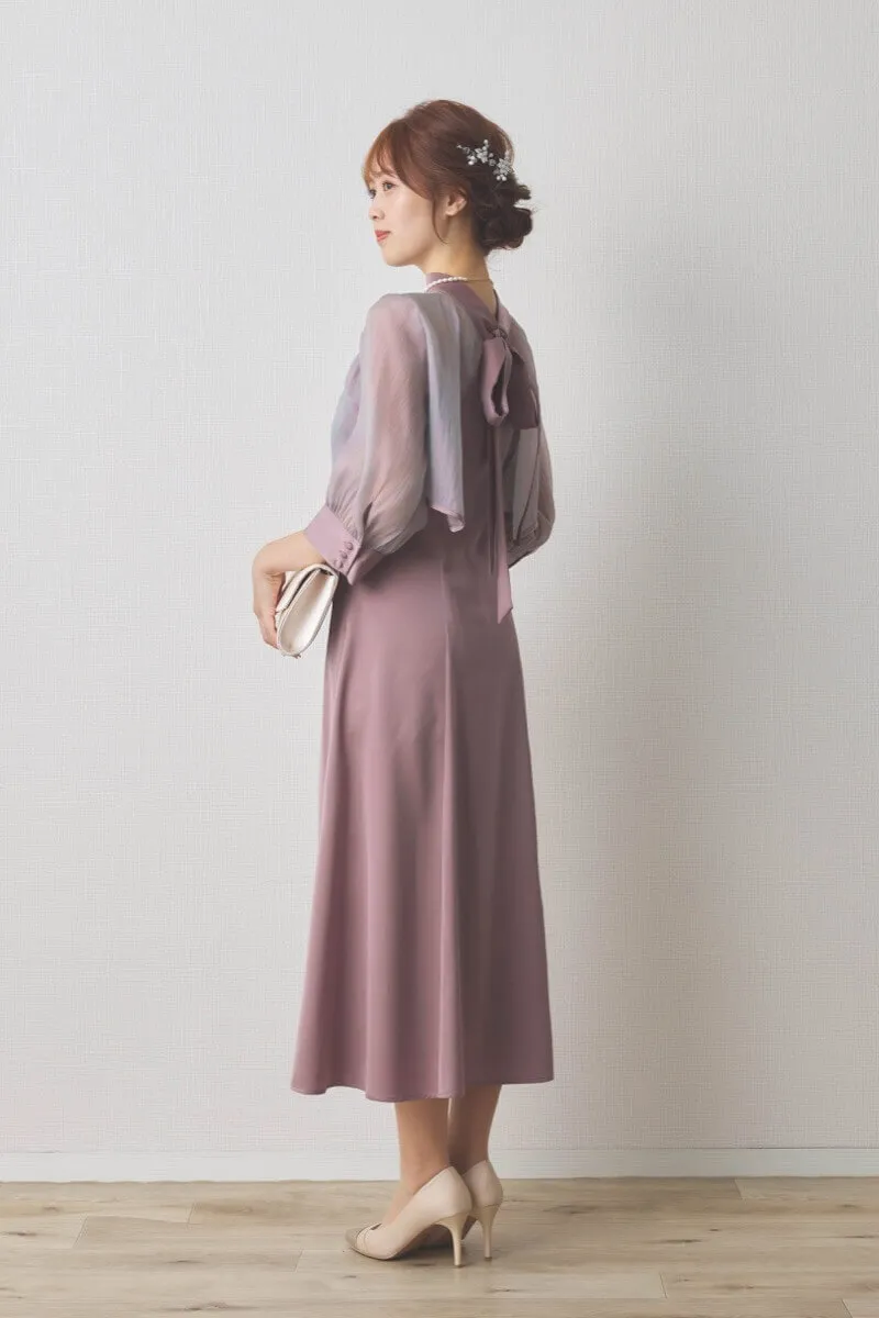 ラベンダーのオーガンジーボレロ付きフレアドレス