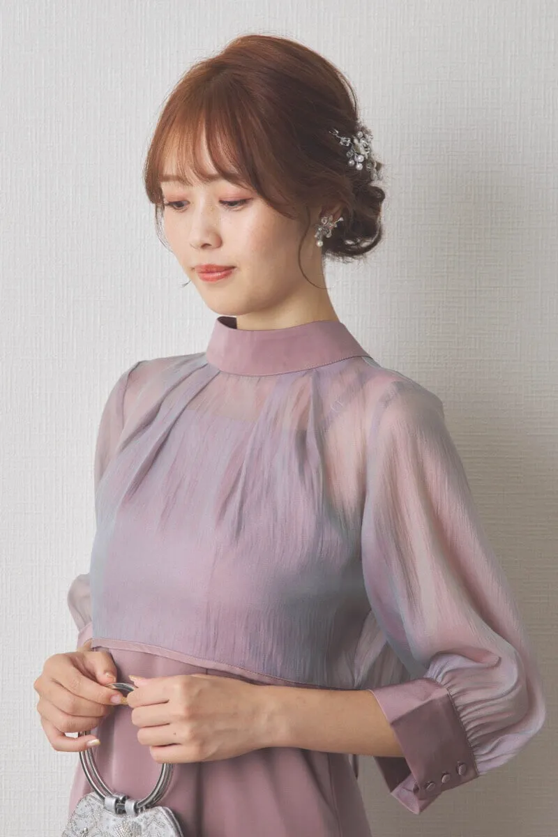 ラベンダーのオーガンジーボレロ付きフレアドレス