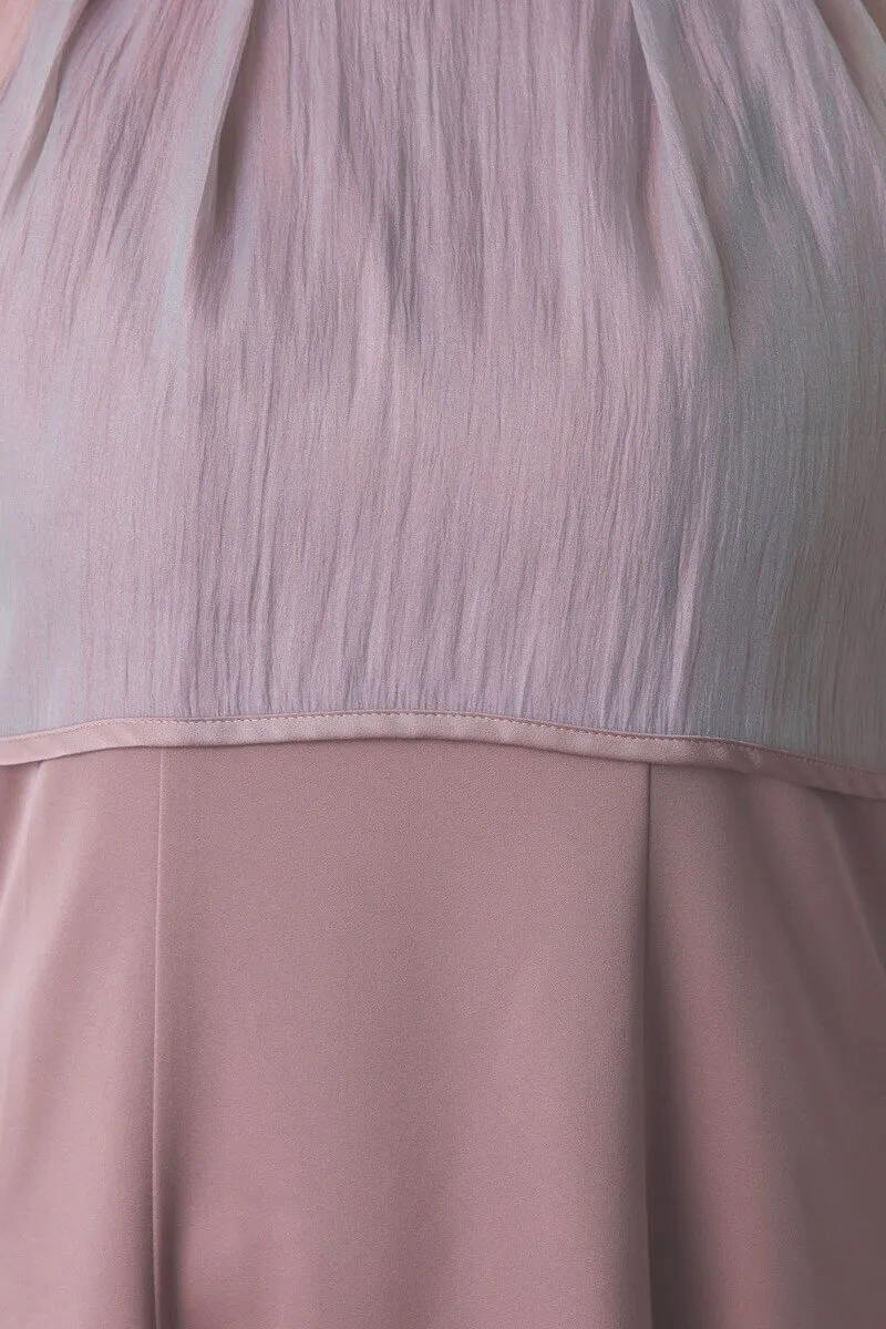 ラベンダーのオーガンジーボレロ付きフレアドレス