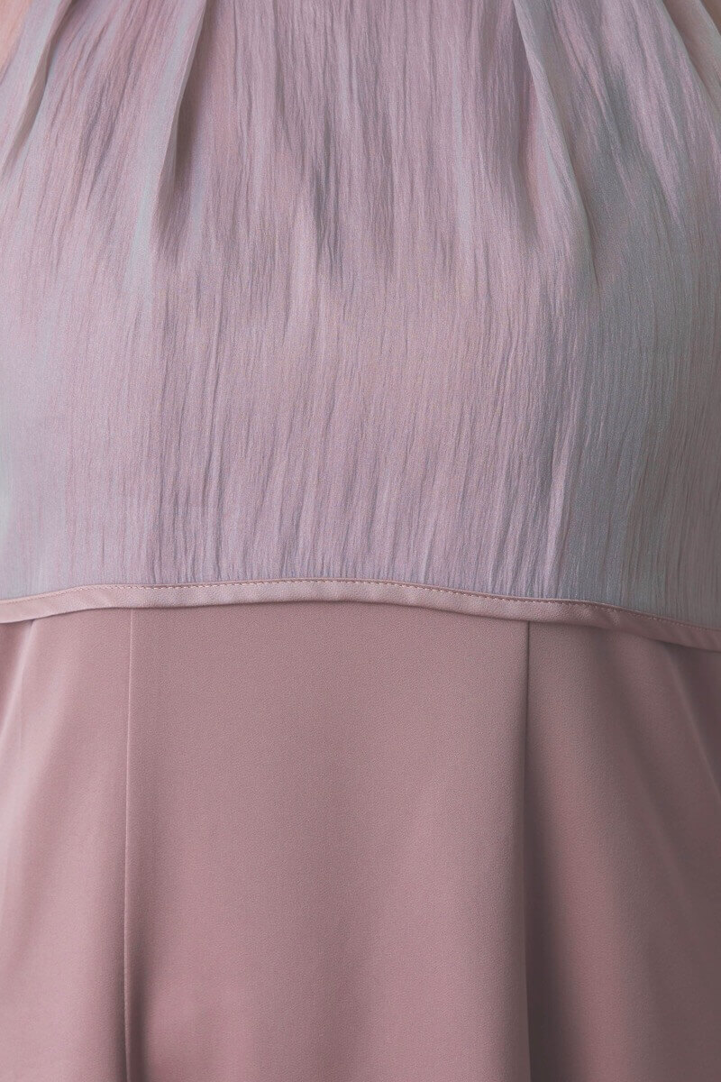 ラベンダーのオーガンジーボレロ付きフレアドレス