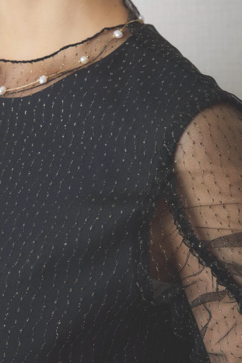 ブラックのシャイニーチュールドレス