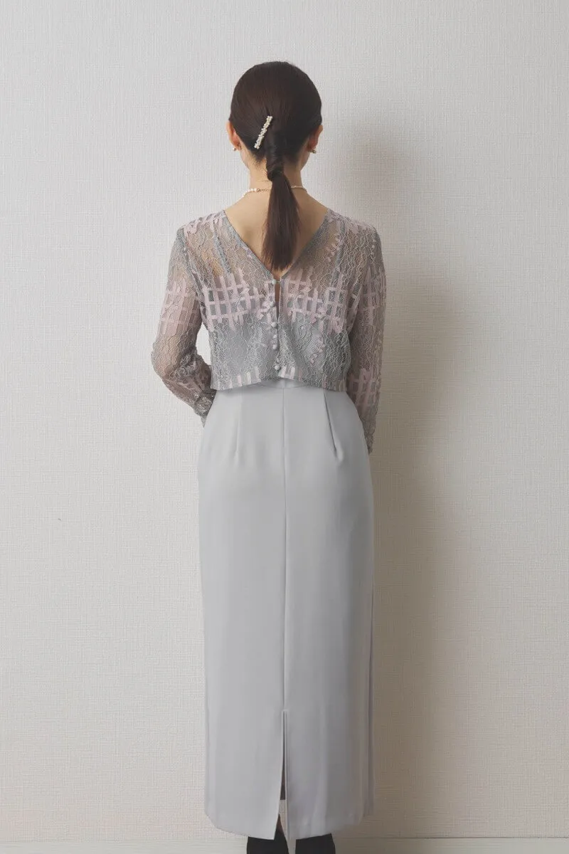 ミントグレーのラッセルレースコクーンドレス