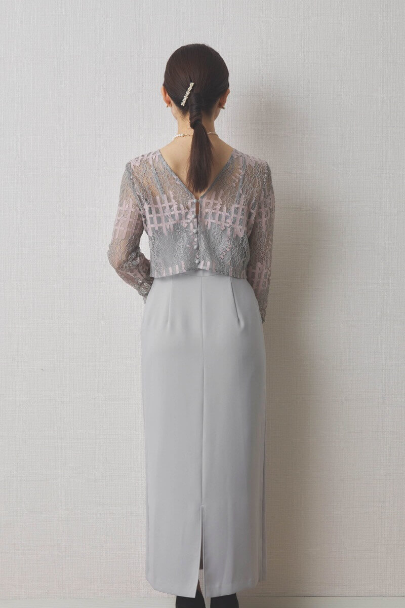 ミントグレーのラッセルレースコクーンドレス