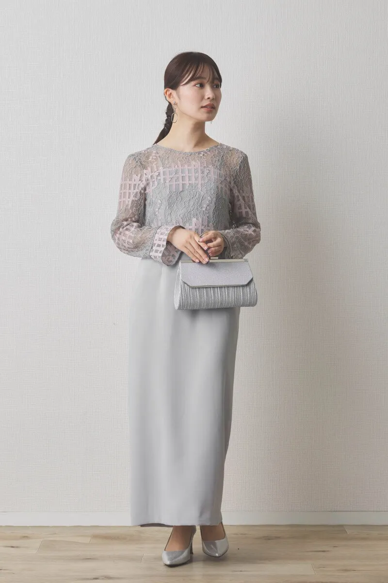 ミントグレーのラッセルレースコクーンドレス