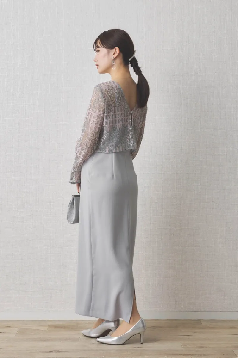 ミントグレーのラッセルレースコクーンドレス