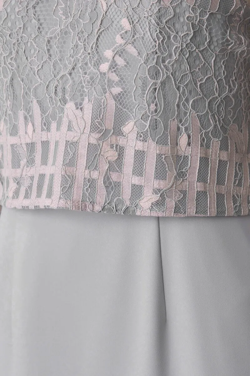 ミントグレーのラッセルレースコクーンドレス