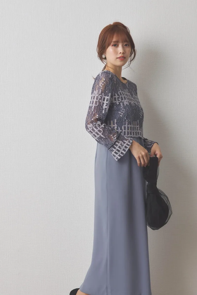 ブルーのラッセルレースコクーンドレス