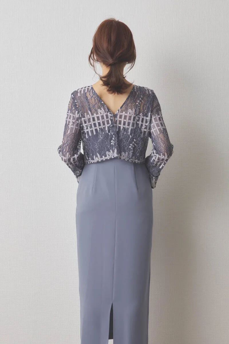 ブルーのラッセルレースコクーンドレス