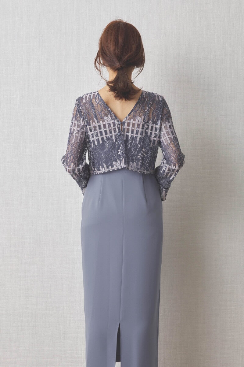 ブルーのラッセルレースコクーンドレス