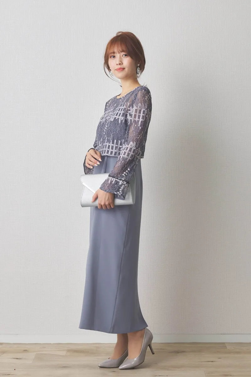 ブルーのラッセルレースコクーンドレス