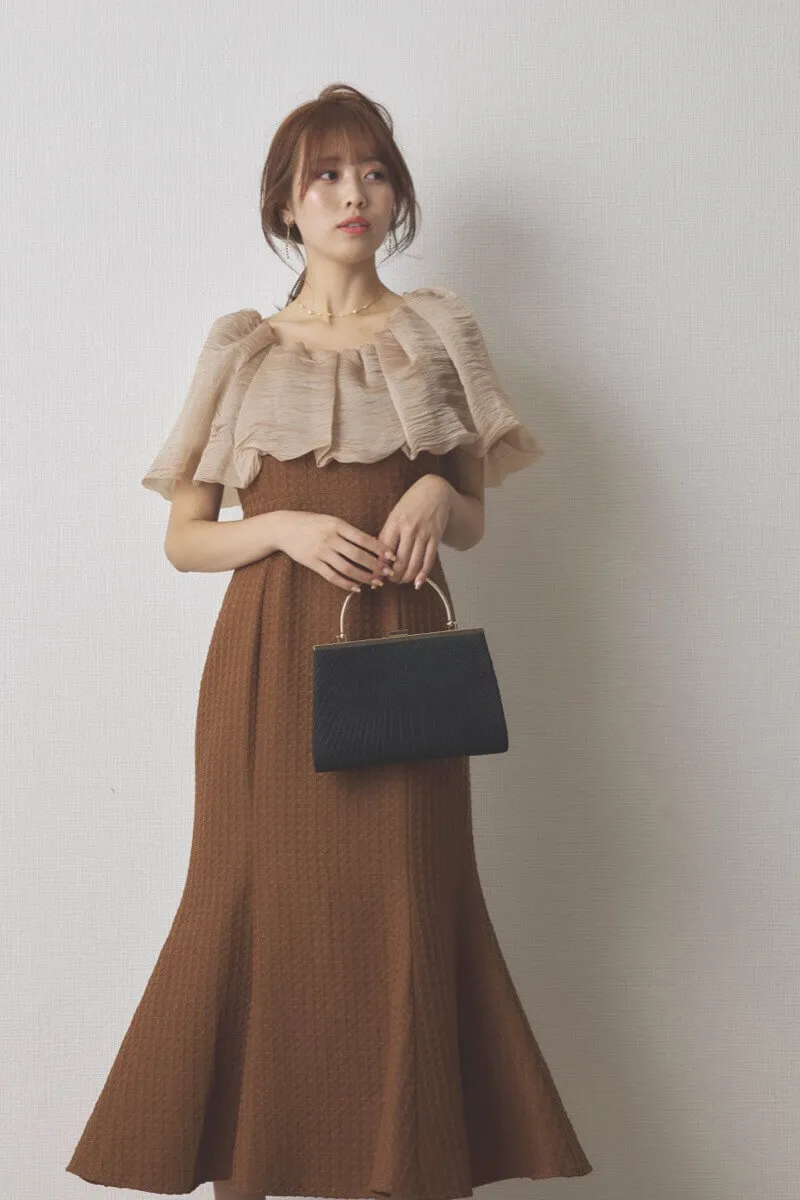 ブラウンの2WAYオフショルマーメイドドレス