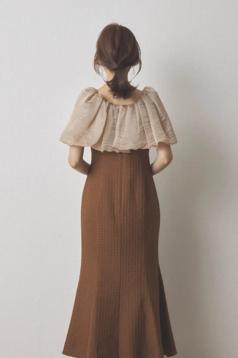ブラウンの2WAYオフショルマーメイドドレス