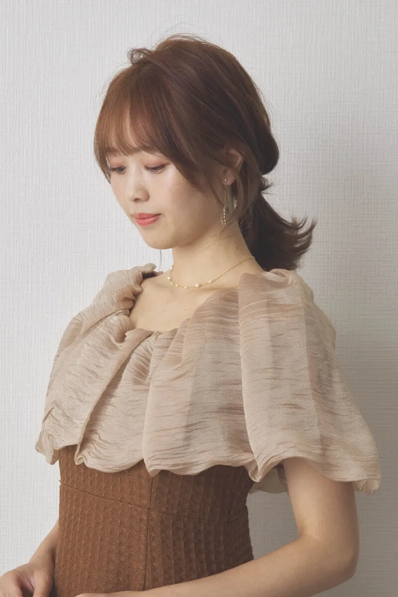 ブラウンの2WAYオフショルマーメイドドレス