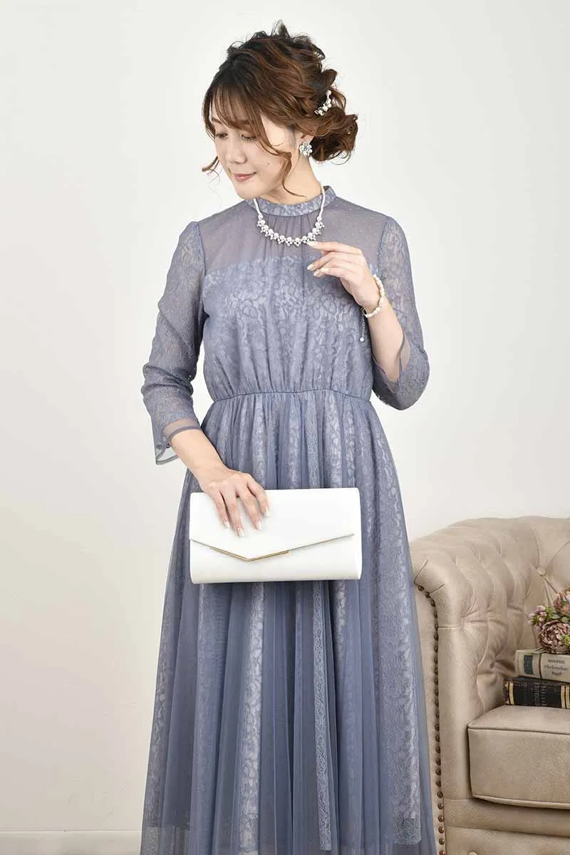 ブルーのレースレイヤードエアリードレス