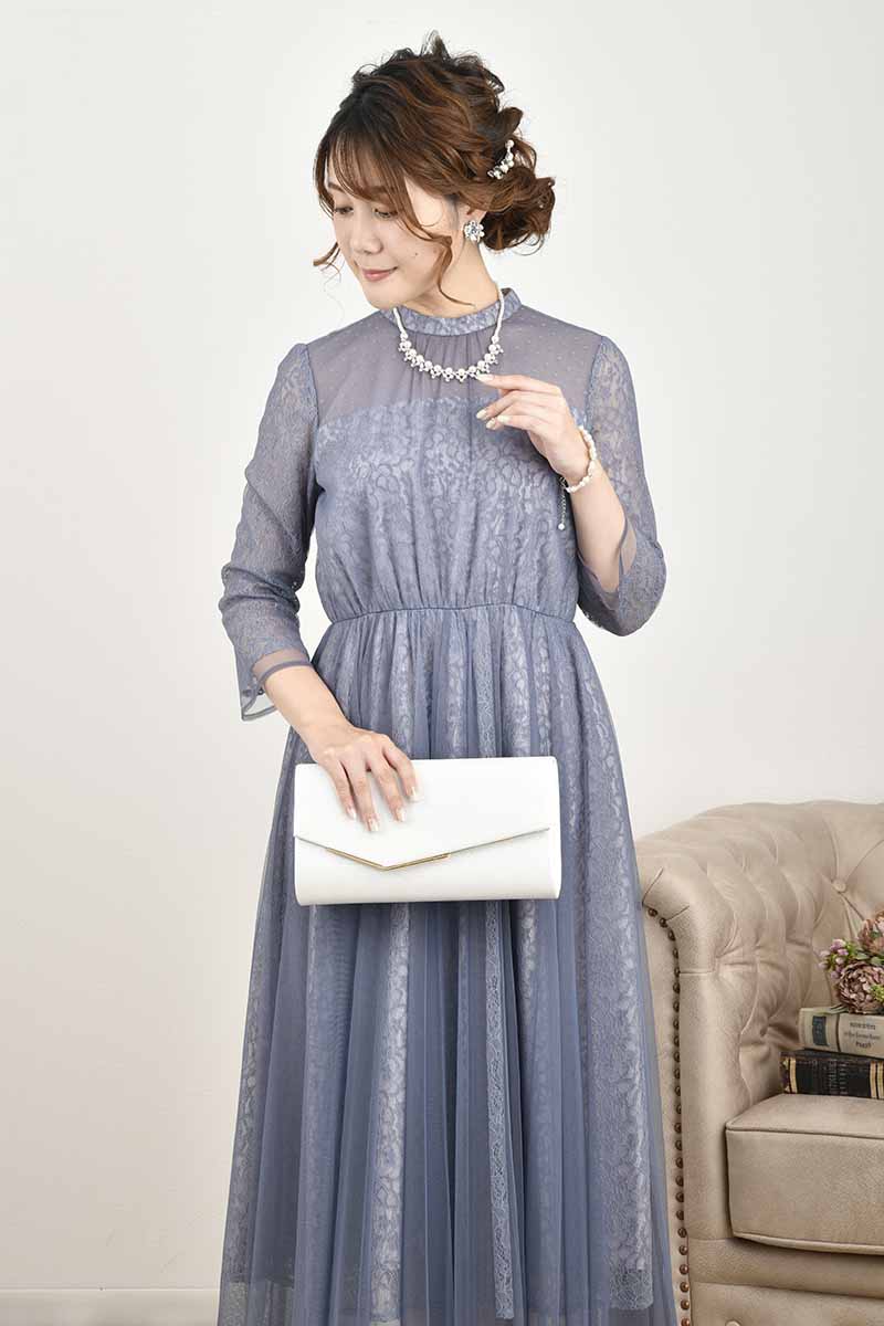 ブルーのレースレイヤードエアリードレス