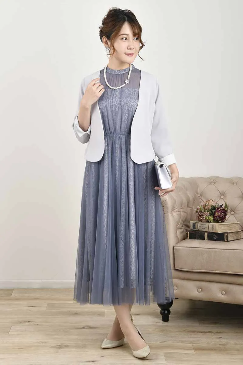 ブルーのレースレイヤードエアリードレス