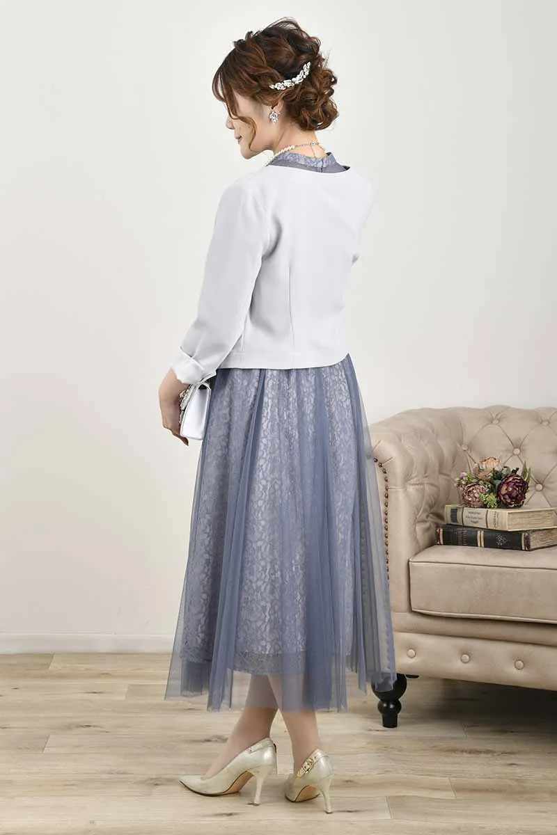 ブルーのレースレイヤードエアリードレス