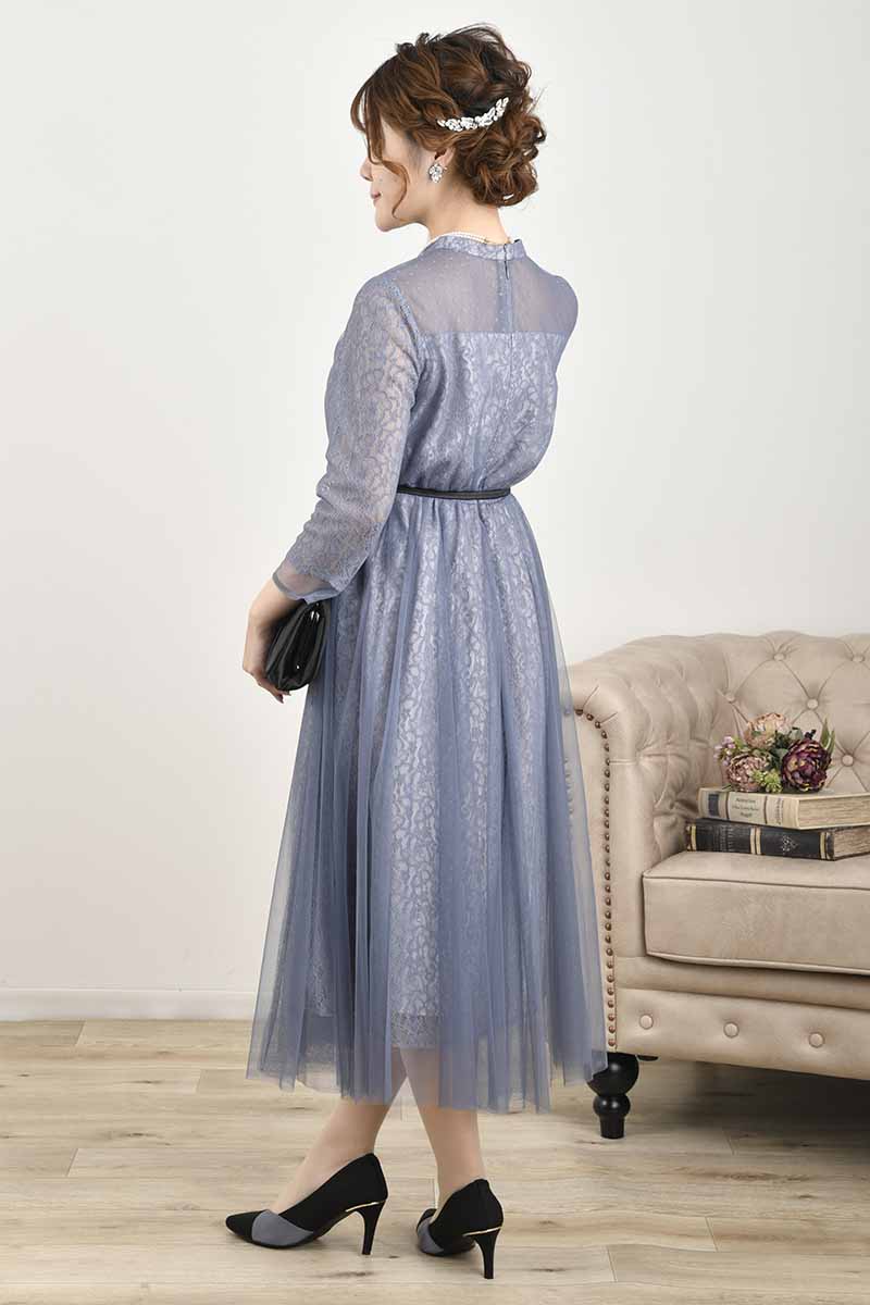 ブルーのレースレイヤードエアリードレス