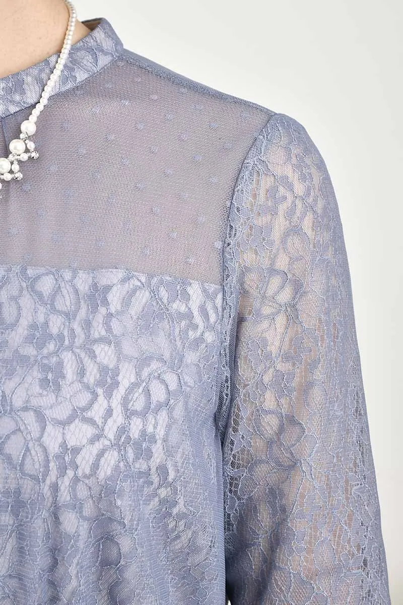 ブルーのレースレイヤードエアリードレス