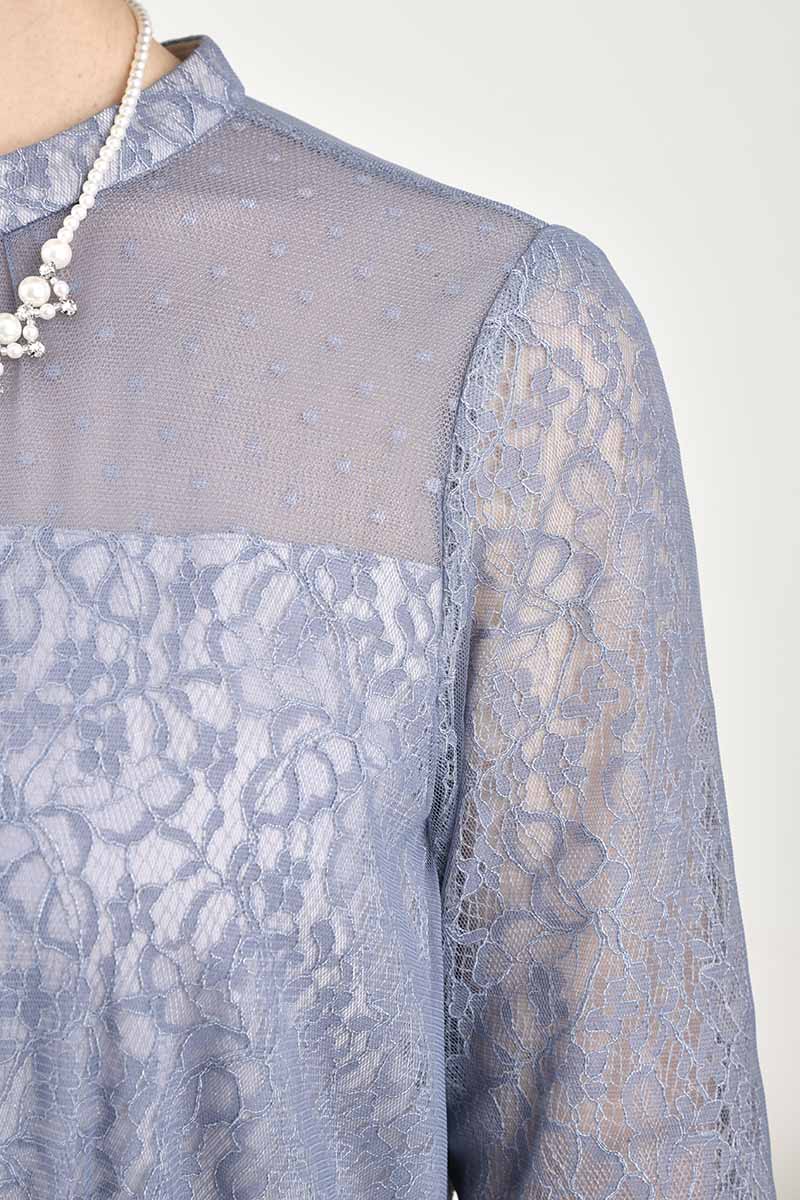 ブルーのレースレイヤードエアリードレス