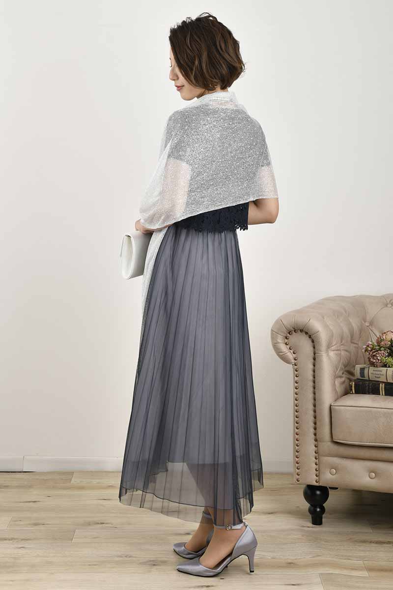 ネイビー×グレーのレースコンビチュールドレス