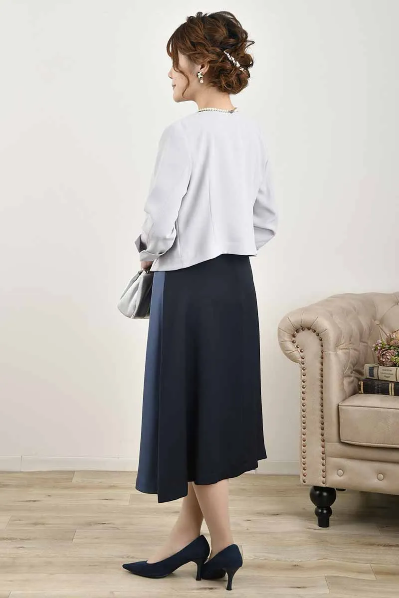 ブルー×ネイビーのカシュクールドレス