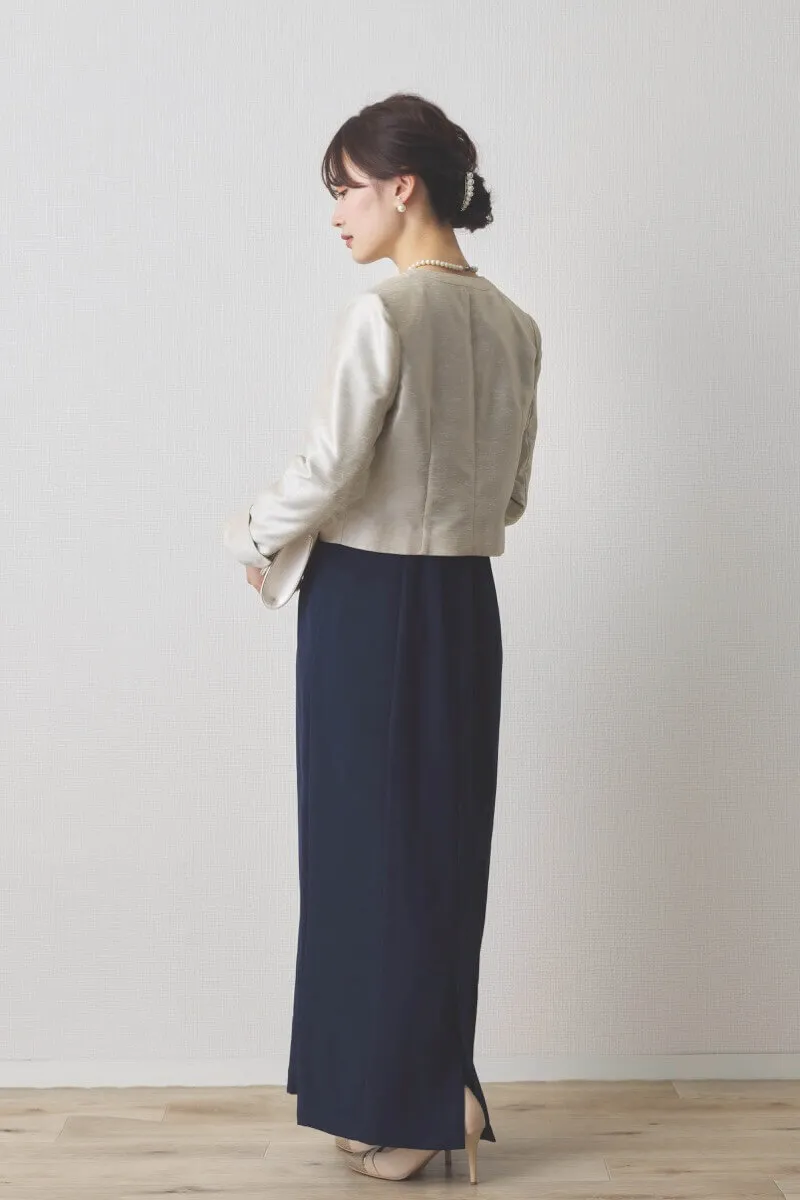 ネイビーのレースブラウス付きタイトラインドレス