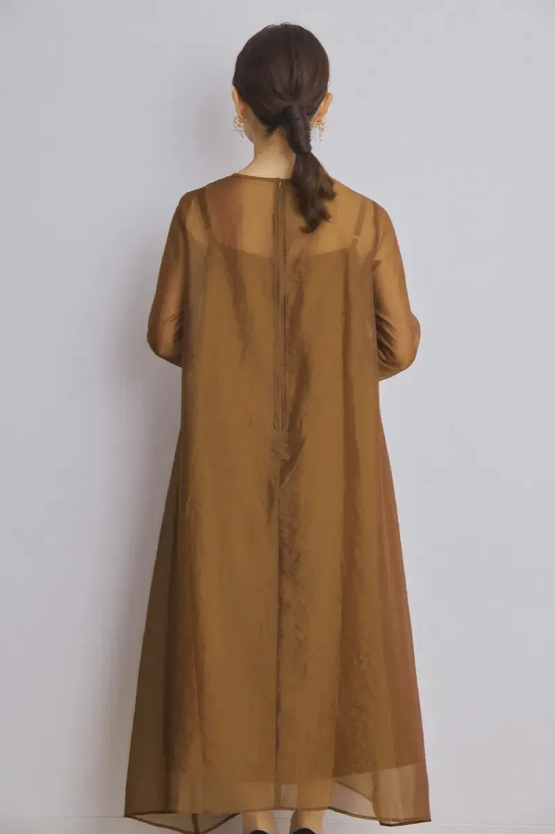 ブラウンのシアーオーガンジードレス