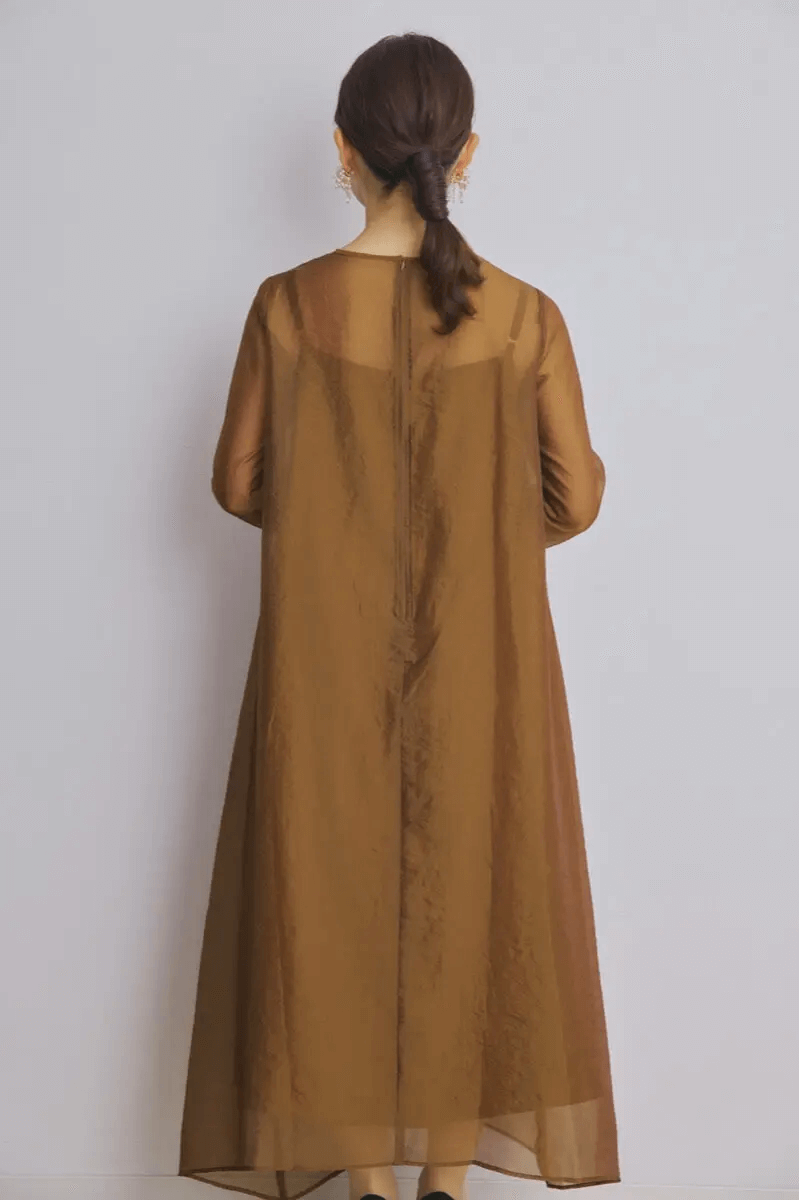 ブラウンのシアーオーガンジードレス