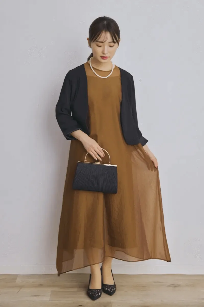 ブラウンのシアーオーガンジードレス