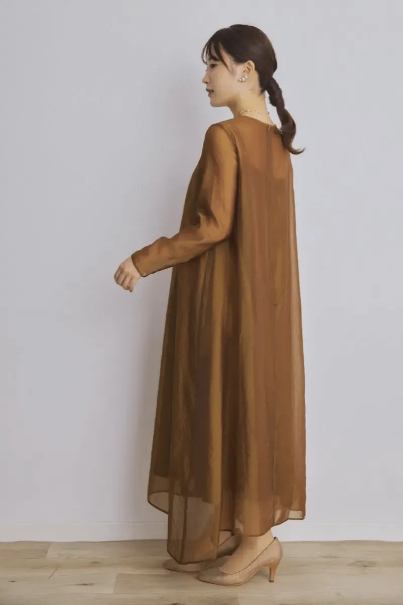 ブラウンのシアーオーガンジードレス