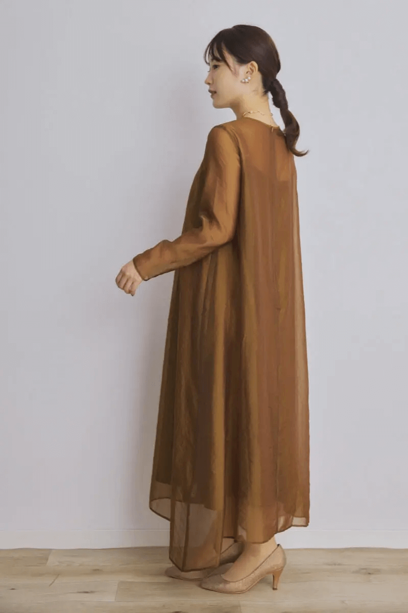ブラウンのシアーオーガンジードレス