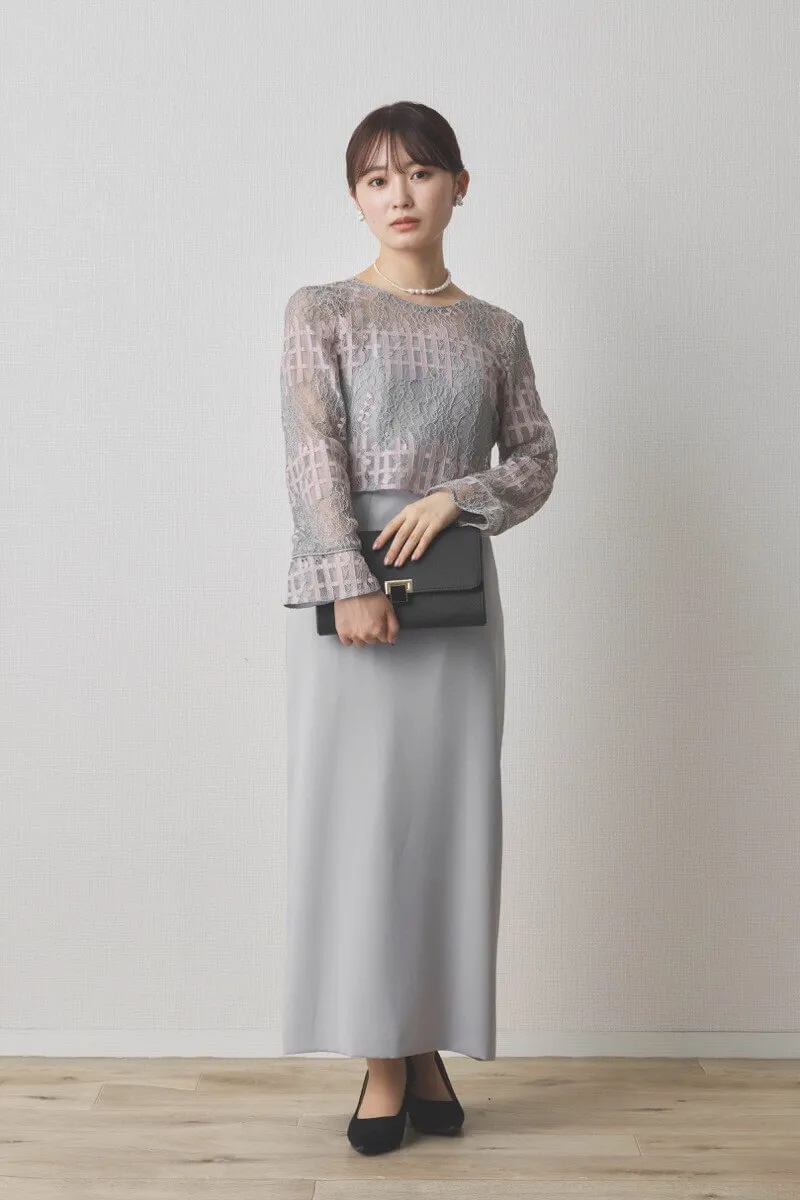 ミントグレーのラッセルレースコクーンドレス