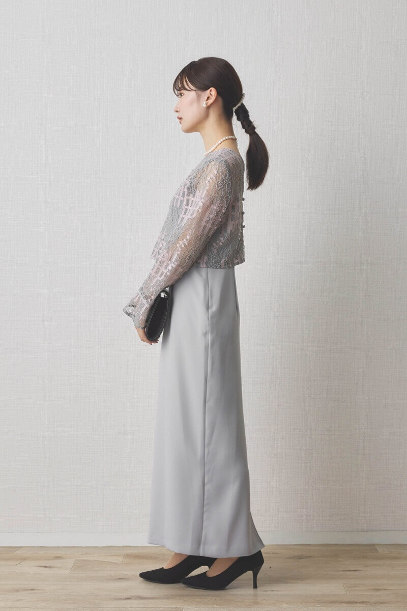 ミントグレーのラッセルレースコクーンドレス