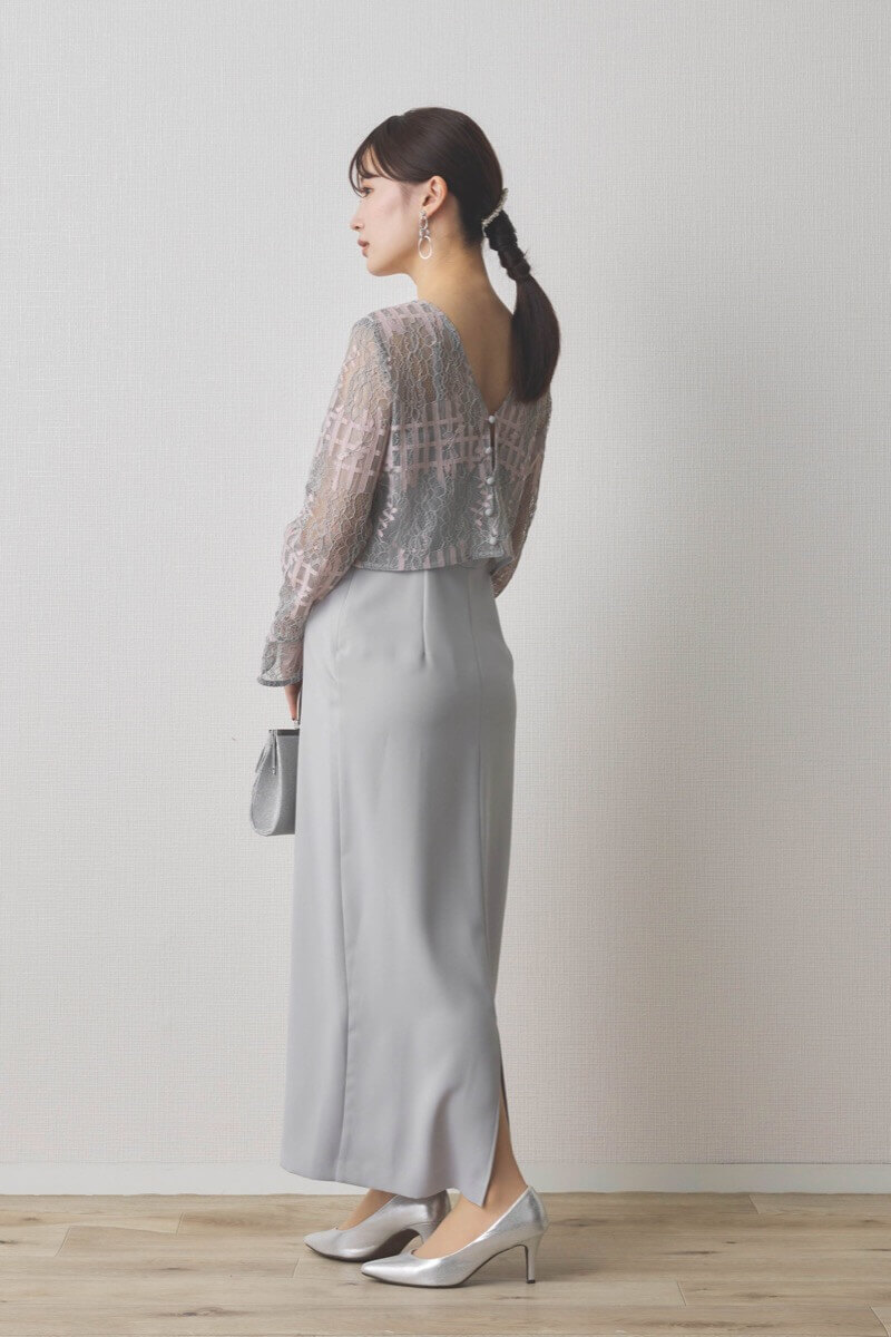 ミントグレーのラッセルレースコクーンドレス