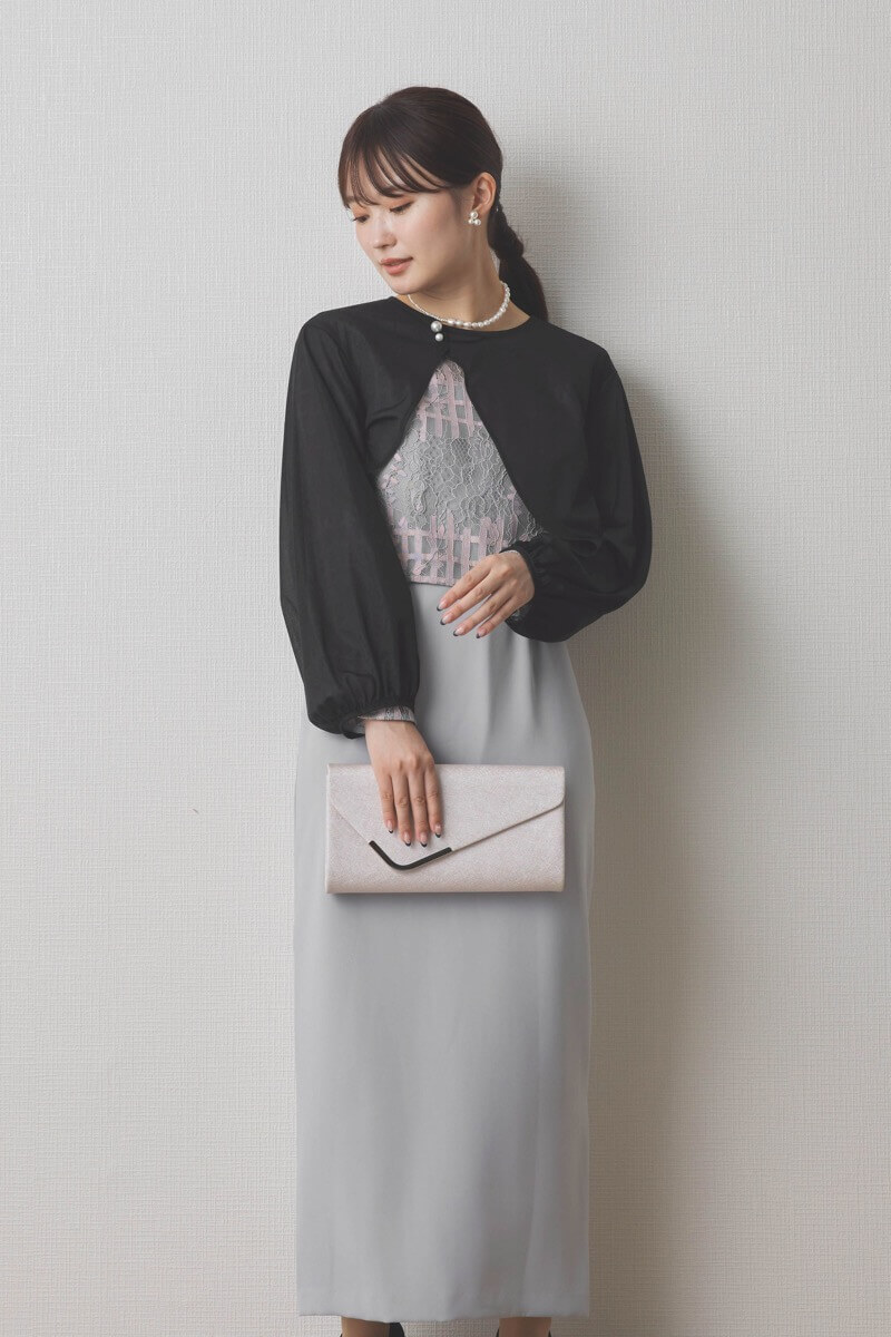 ミントグレーのラッセルレースコクーンドレス