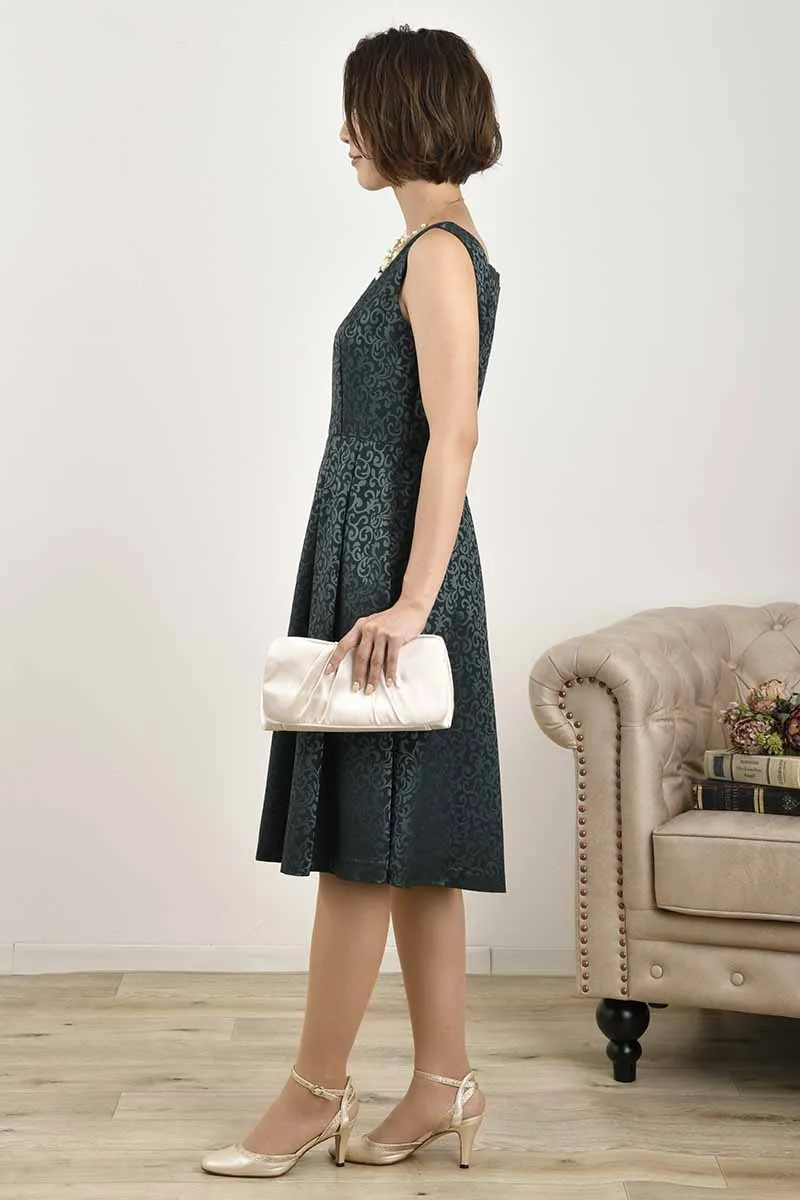 グリーンの2wayネックジャガードドレス