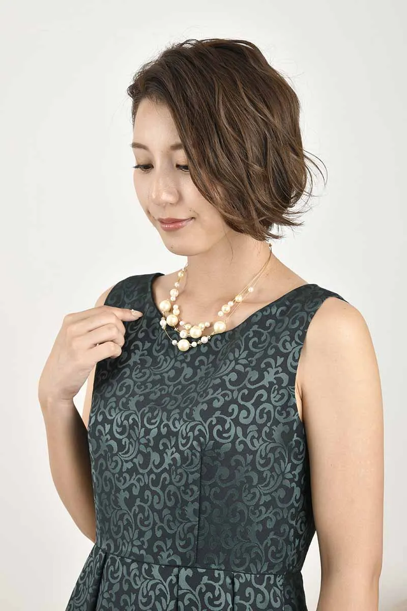 グリーンの2wayネックジャガードドレス