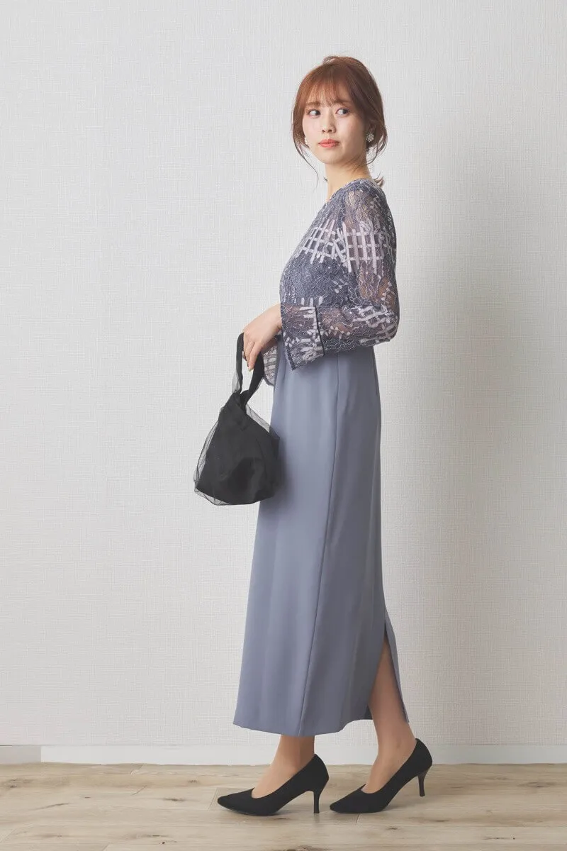 ブルーのラッセルレースコクーンドレス