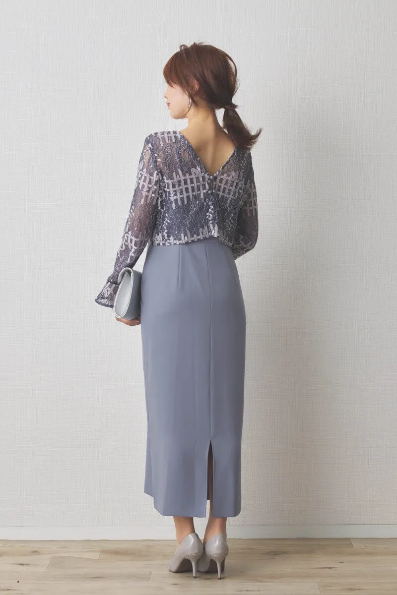 ブルーのラッセルレースコクーンドレス