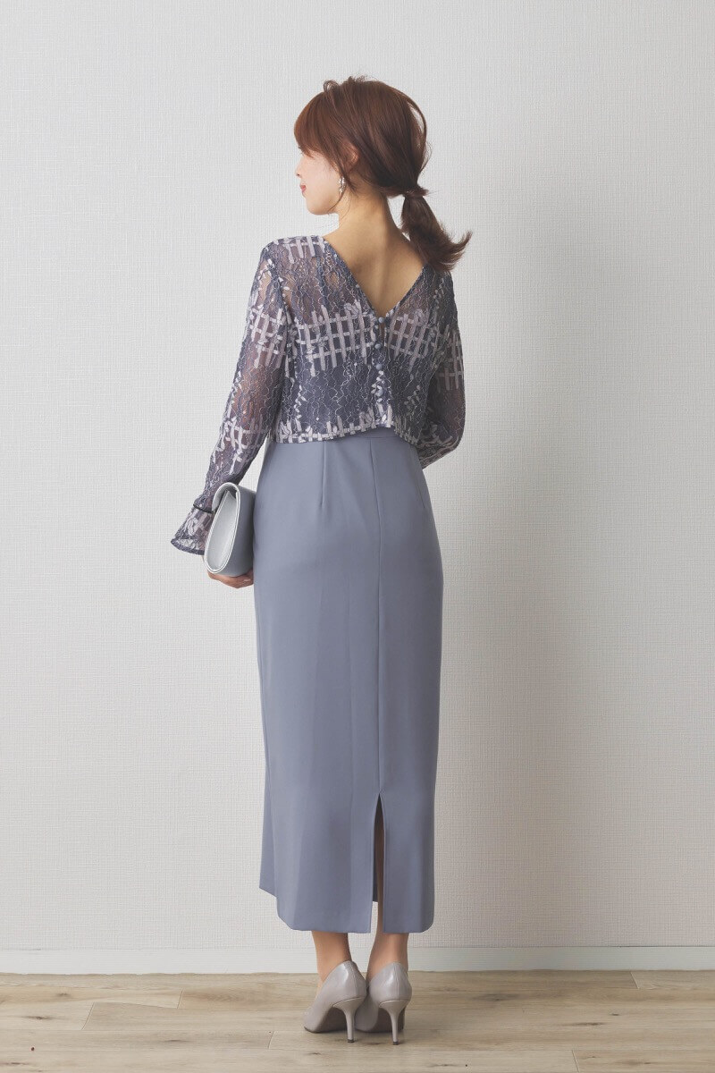 ブルーのラッセルレースコクーンドレス